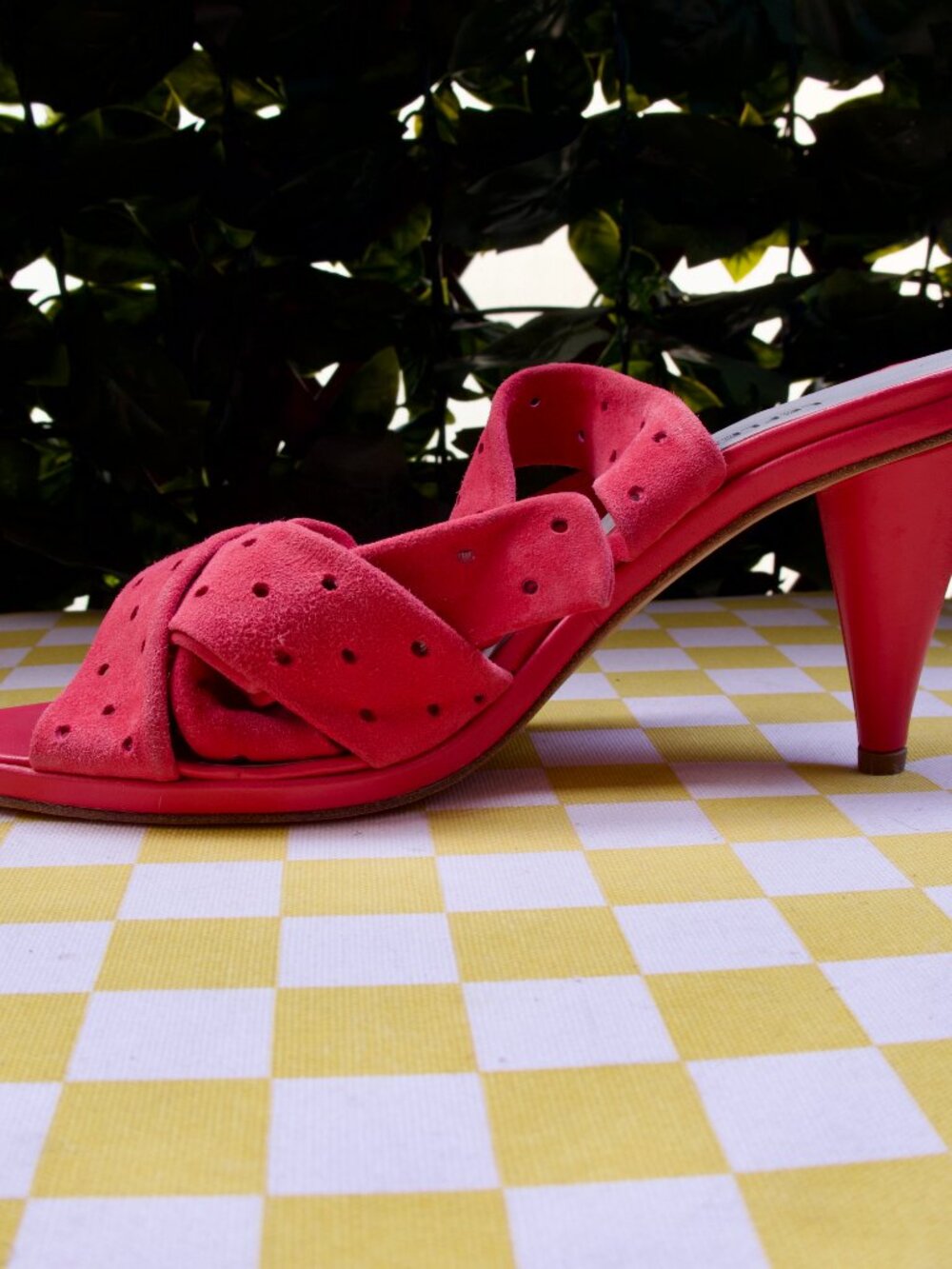 Vintage Manuela Morin Le Flesh Coral Suede Perforated Ankle Tie Heels Size 38 - Picture 11 of 16